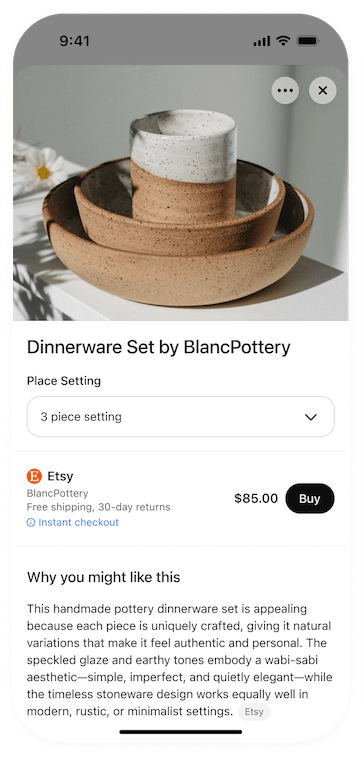 AI commerce flow step 2: AI recommends real products from real stores